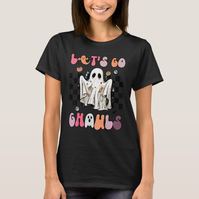 Let's Go Ghouls Halloween Ghost Hippie Costume Ret T-Shirt (Front)