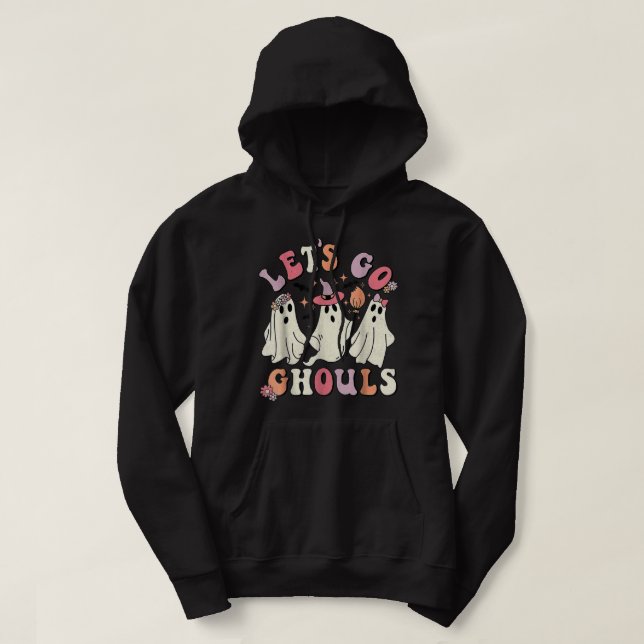 Let's Go Ghouls Halloween Ghost Outfit Costume Ret Hoodie (Design Front)