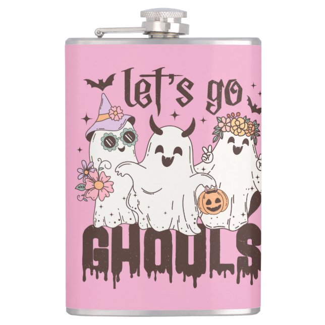 Let's Go Ghouls Halloween Hip Flask (Front)