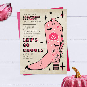 Let's Go Ghouls Halloween Party Pink Cowgirl Boot Invitation
