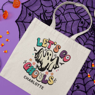 Let's Go Ghouls Halloween Retro Ghost Name Tote Bag