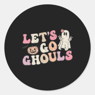 Let's Go Ghouls Halloween Retro Ghost Pumpkin Wome Classic Round Sticker