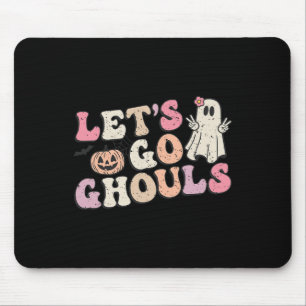 Let's Go Ghouls Halloween Retro Ghost Pumpkin Wome Mouse Mat
