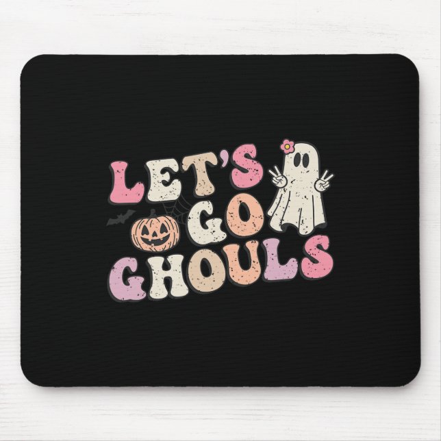 Let's Go Ghouls Halloween Retro Ghost Pumpkin Wome Mouse Mat (Front)