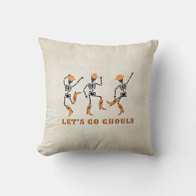 Let's Go Ghouls Halloween Skeletons Cowboy Cushion (Front)