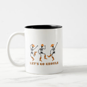 Let's Go Ghouls Halloween Skeletons Cowboy Two-Tone Coffee Mug