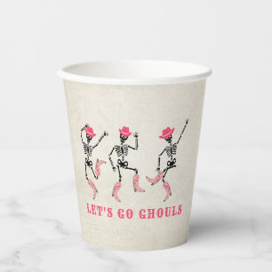 Let's Go Ghouls Halloween Skeletons Pink Cowgirl Paper Cups