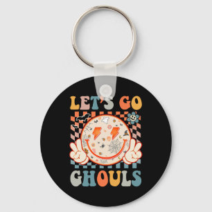 Let's Go Ghouls Hippie Smile Face Retro Halloween Key Ring