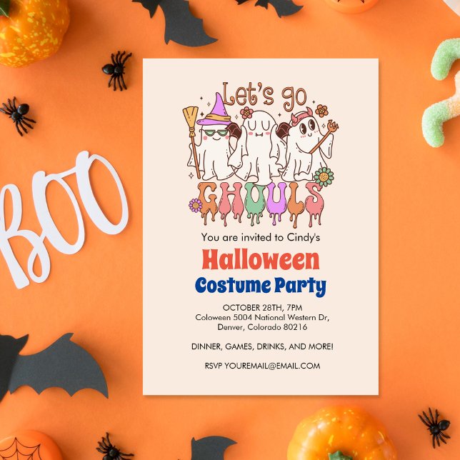 Let's Go Ghouls, Retro Cream Halloween Invitation (Creator Uploaded)