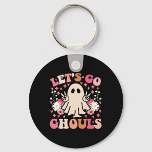 Let's Go Ghouls Retro Floral Ghost Groovy Hallowee Key Ring