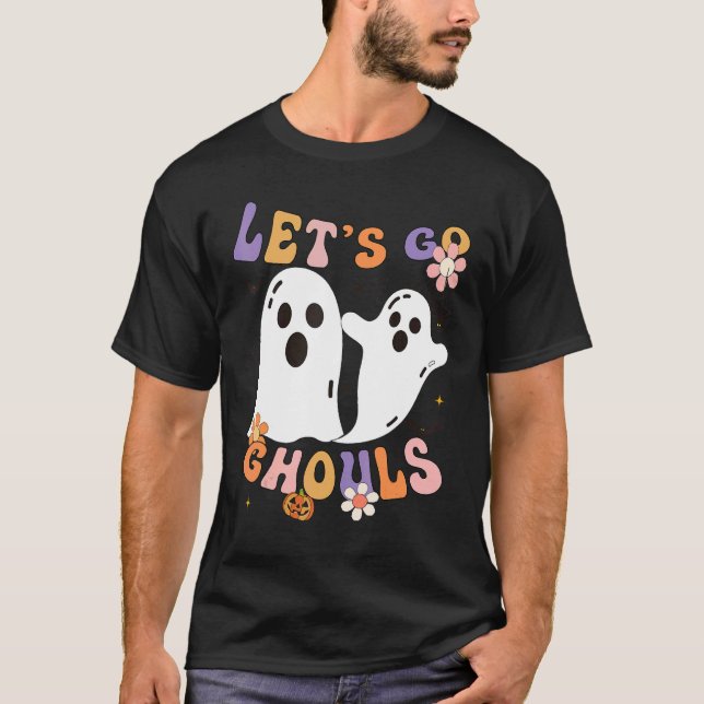 Let's Go Ghouls Retro Groovy Halloween Ghost Pumpk T-Shirt (Front)