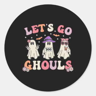 Lets Go Ghouls Retro Halloween Ghost Women Toddler Classic Round Sticker