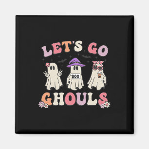Lets Go Ghouls Retro Halloween Ghost Women Toddler Magnet