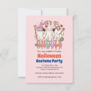 Let's Go Ghouls, Retro Pink Halloween Invitation