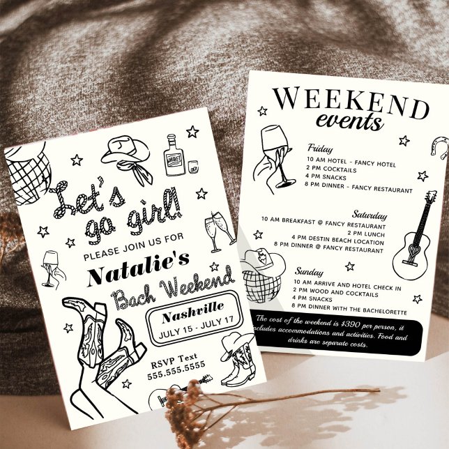 Let's Go Girl Nashville Bachelorette Itinerary Invitation (Creator Uploaded)