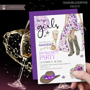 Lets Go Girls Cowboy Boots Disco Ball Invitation