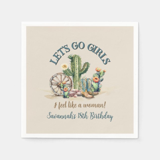 Lets Go Girls Cowgirl Western Birthday Party Napkin (Front)