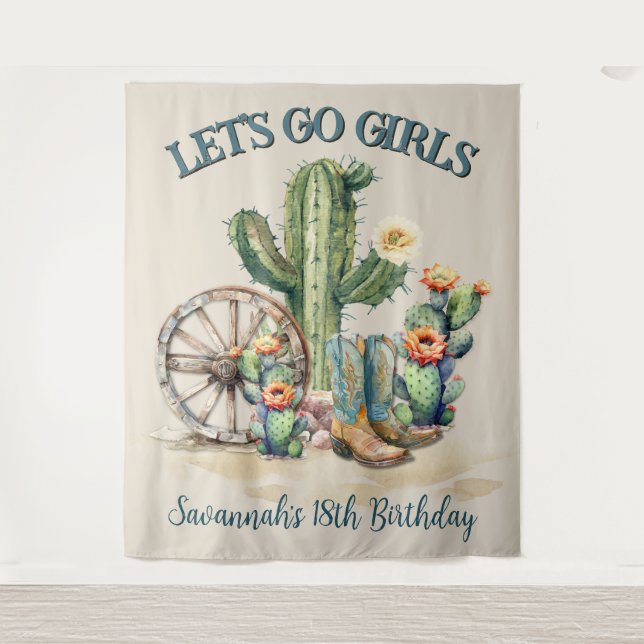 Lets Go Girls Cowgirl Western Birthday Photo Tapestry (Front)