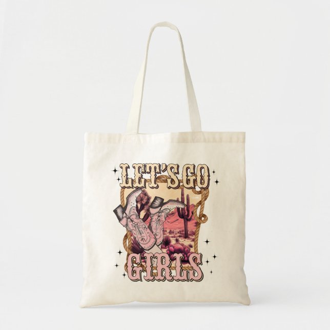 Let's Go Girls Cowgirl Western Retro Party Tote Bag (Front)