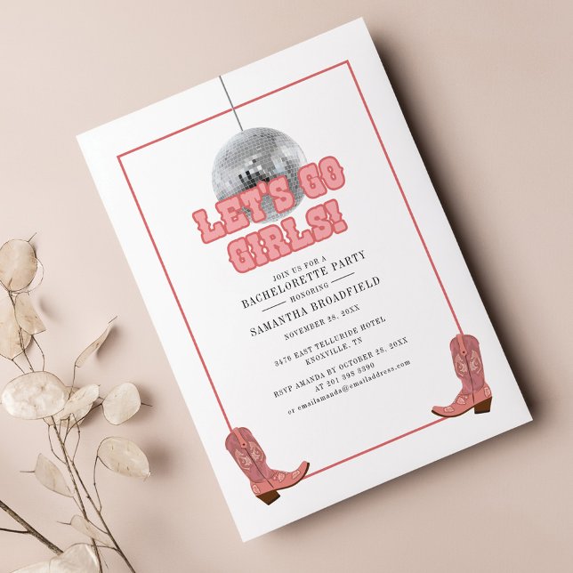 Lets Go Girls Disco Cowgirl Bachelorette Party (Disco Cowgirl Retro Bachelorette Invitation)