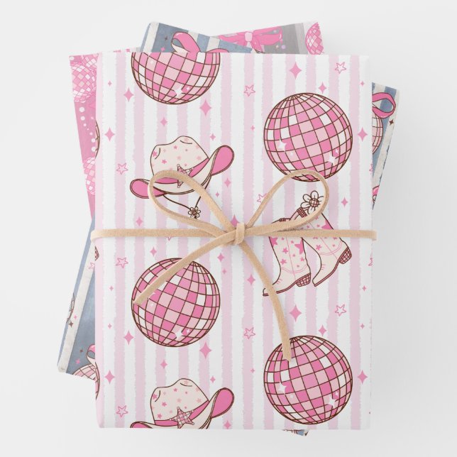 Lets Go Girls Disco Cowgirl Bachelorette Party  Wrapping Paper Sheet (In situ)