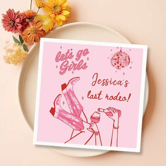 Lets Go Girls Disco Pink Cowgirl Bachelorette Napkin (Creator Uploaded)