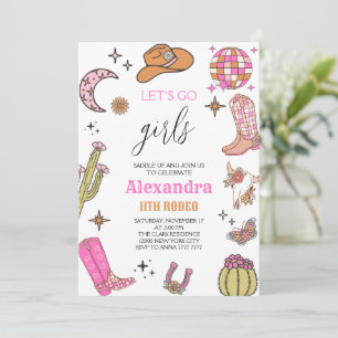 Let's Go Girls Disco Rodeo Wester Cowgirl birthday Invitation
