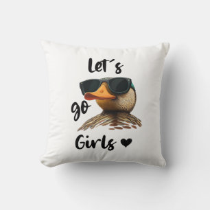 Let's Go Girls Heart Funny Duck Wearing Sunglasses Cushion