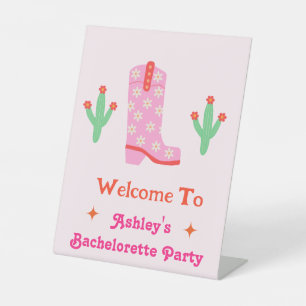 Let's Go Girls Pink Cowgirl Bachelorette Party  Pedestal Sign