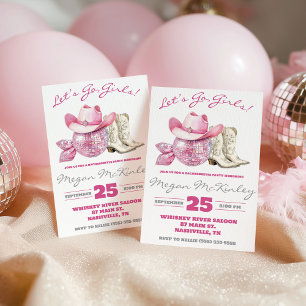 Let's Go, Girls! Pink Disco, Country Bachelorette Invitation