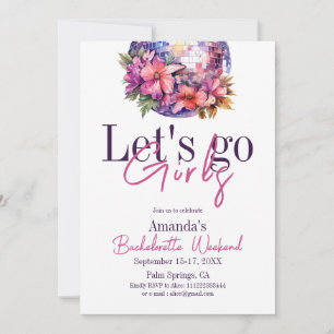 Let's Go Girls Pink Last Disco Bachelorette Party Invitation