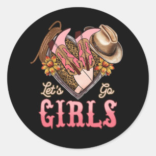 Lets Go Girls Retro Leopard Lip Cowboy Hat Western Classic Round Sticker