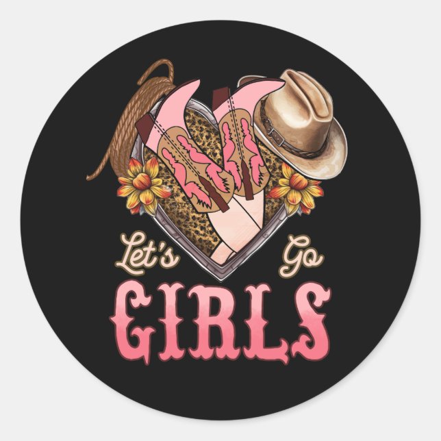 Lets Go Girls Retro Leopard Lip Cowboy Hat Western Classic Round Sticker (Front)
