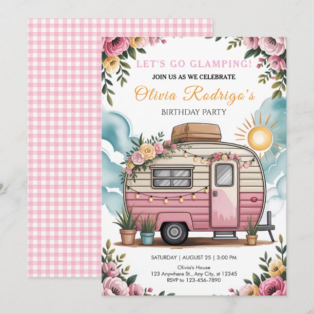 Let's Go Glamping Girl's Boho Camper Birthday Pa Invitation (Front/Back)
