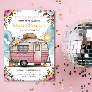 Let's Go Glamping Girl's Boho Camper Birthday Pa Invitation