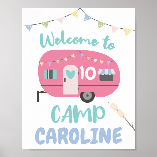 Let's Go Glamping Girly Camp Name Birthday Party Poster (Front)