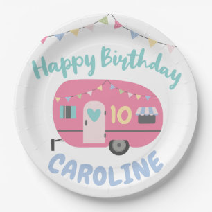 Let's Go Glamping Girly Happy Birthday Party Paper Plate