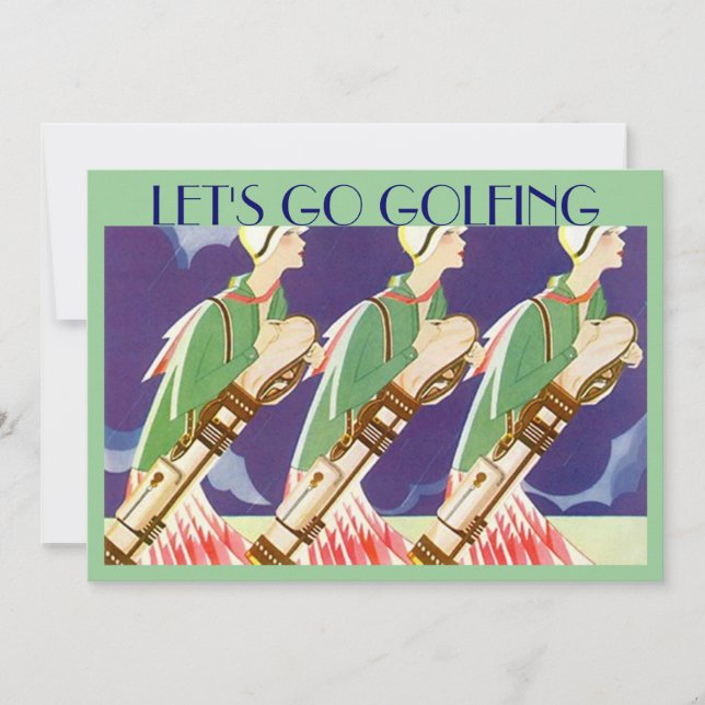 "LET'S GO GOLFING" art deco style golf Invitations (Front)