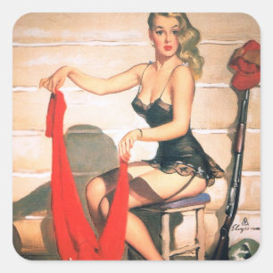 Let's Go Hunting - Vintage Pin-up Art Square Sticker
