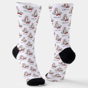 Let's Go! Maltese Dog with Red Leash - Cute Socks