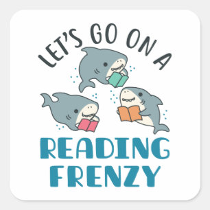 Let's Go On a Reading Frenzy Teacher Shark Square Sticker