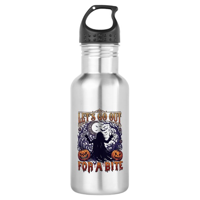 Lets Go Out Bite Ghost Pumpkins Bats Moon 532 Ml Water Bottle (Front)