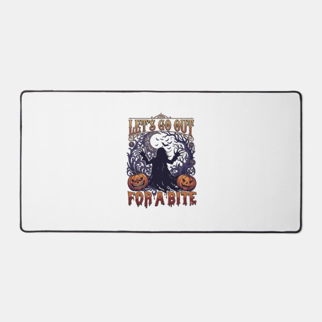 Lets Go Out Bite Ghost Pumpkins Bats Moon Desk Mat (Front)