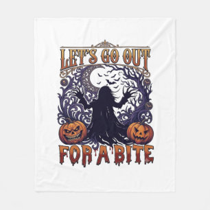 Lets Go Out Bite Ghost Pumpkins Bats Moon Fleece Blanket