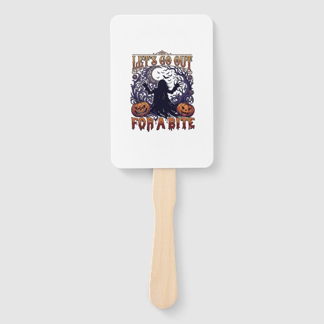 Lets Go Out Bite Ghost Pumpkins Bats Moon Hand Fan (Front)