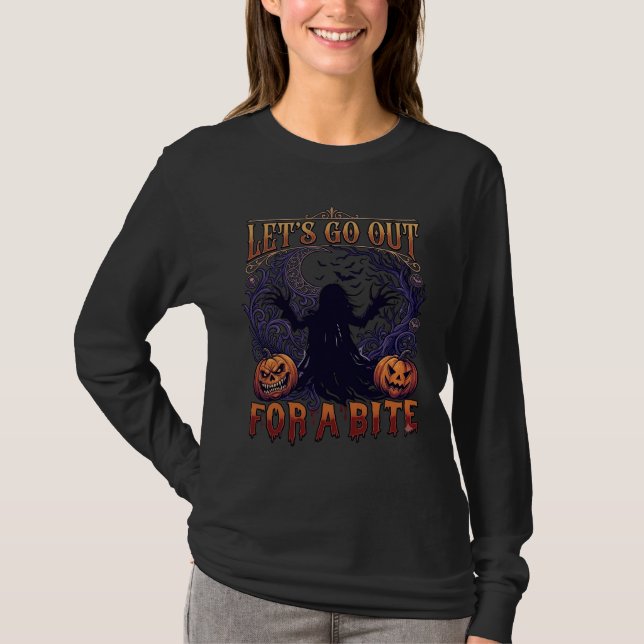 Lets Go Out Bite Ghost Pumpkins Bats Moon T-Shirt (Front)