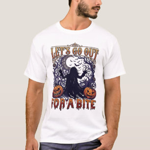 Lets Go Out Bite Ghost Pumpkins Bats Moon T-Shirt