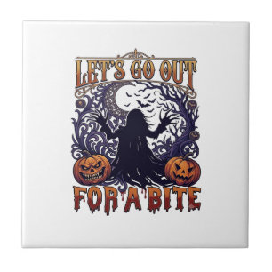 Lets Go Out Bite Ghost Pumpkins Bats Moon Tile