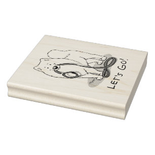 Let's Go! Samoyed & leash Rubber Stamp