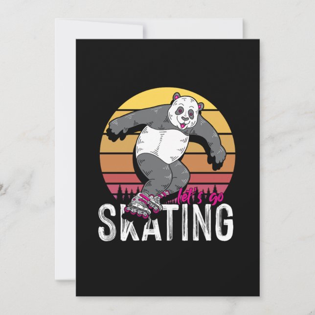 Lets Go Skating Panda Inline Skater Rollerblading  Invitation (Front)